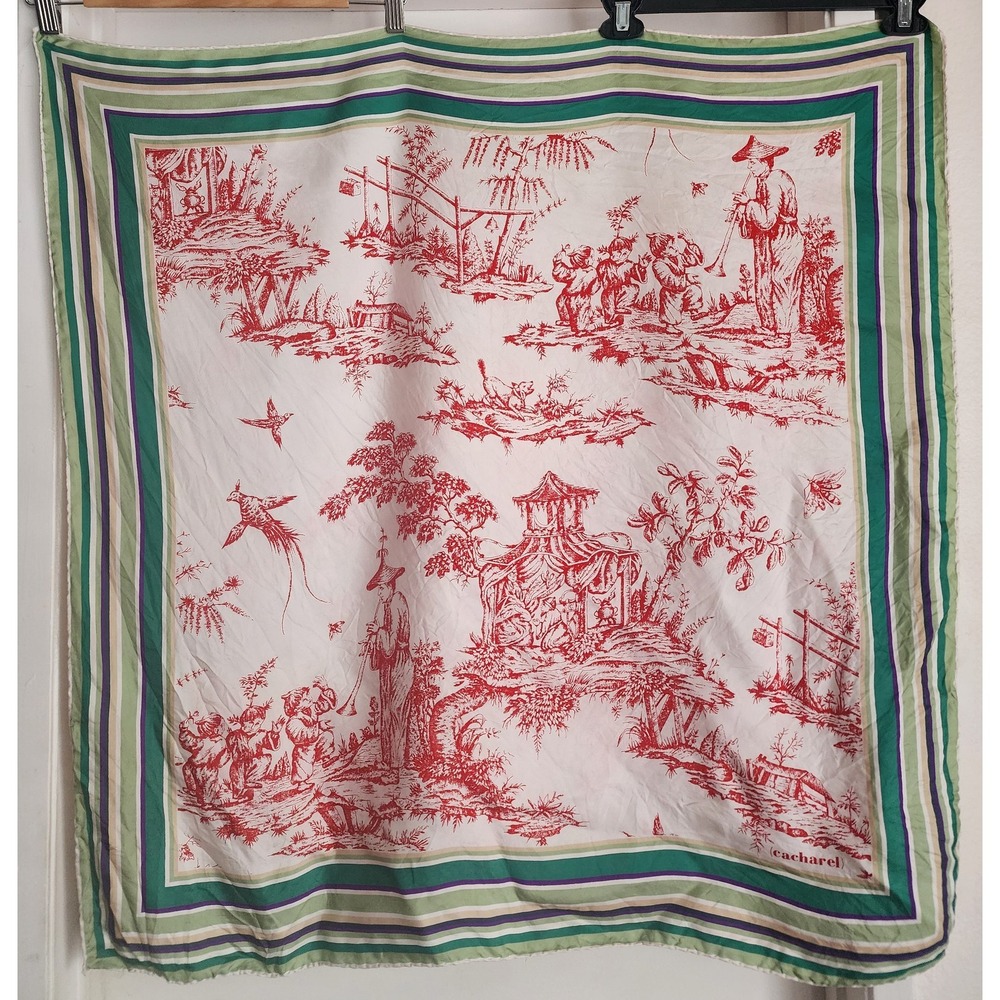 Cacharel Women's Rectangle Scarf White Red Novelty Pattern 32 Inch